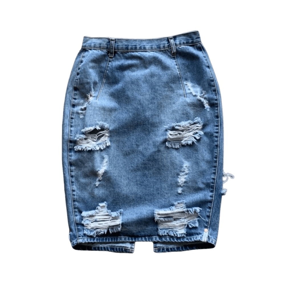 One Teaspoon FREELOVE Distressed Denim Pencil Skirt